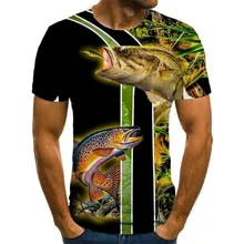 Summer mens T-shirt personality landscape fish 3D printing clothes super fast dry loose T-shirt 2021