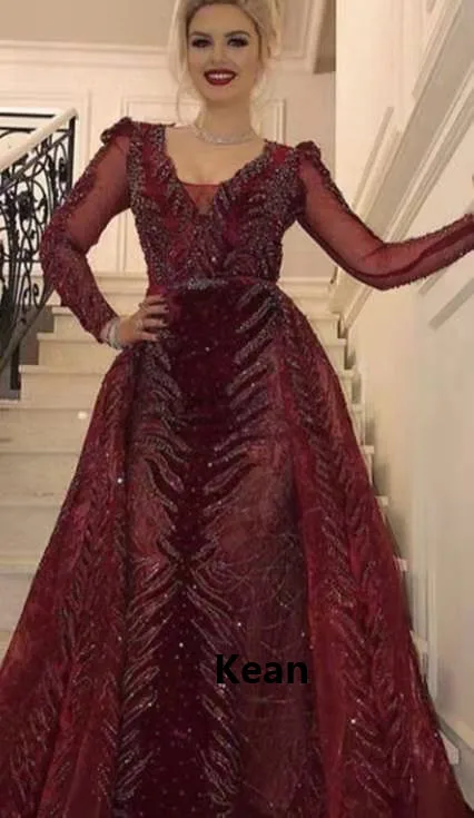 Burgundy Detachable Train Dubai Evening Dresses Beads Puff Sleeve Saudi Arabic Muslim Special Occasion Party Dress Plus Size
Burgundy Detachable Train Dubai Evening Dresses Beads Puff Sleeve Saudi Arabic Muslim Special Occasion Party Dress Plus Size