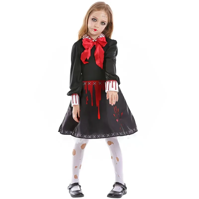 

Bloody Girls Cursed Doll Cosplay Kids Children Halloween Zombie Walking Dead Costume Purim Carnival Parade Role Play Party Dress