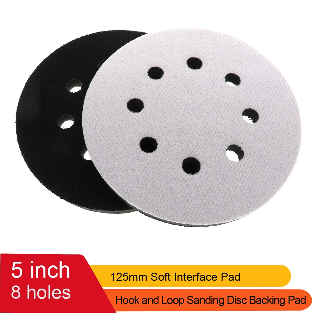 

2Pack 5 Inch 125MM 8 Holes Soft Density Interface Pads Hook and Loop 5" Sponge Cushion Buffer Backing Pad