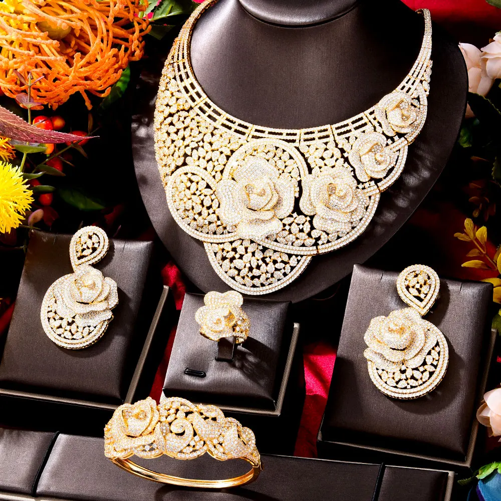 GODKI Super Luxury Rose Flower Blossom Full Micro Cubic Zirconia Women Wedding Dress Ring Bangle Necklace Earring Jewelry Set
GODKI Super Luxury Rose Flower Blossom Full Micro Cubic Zirconia Women Wedding Dress Ring Bangle Necklace Earring Jewelry Set