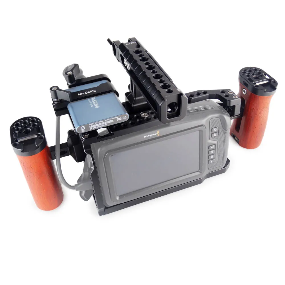 Держатель для камеры MAGICRIG BMPCC 4K /6K с ручкой NATO и регулируемой деревянной + зажим