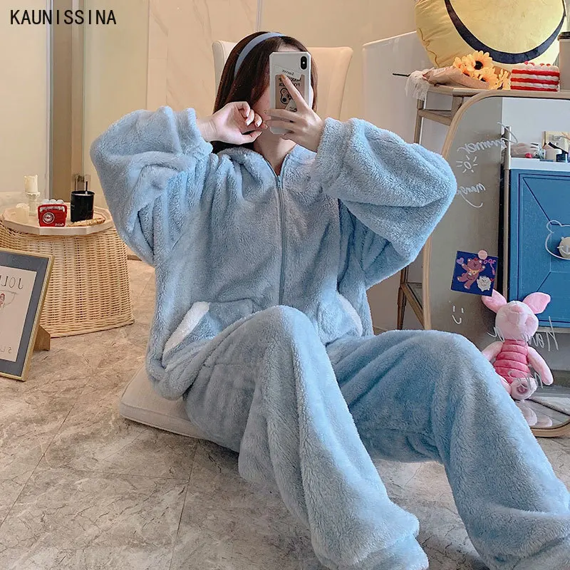 Winter Women Adult Onesies Hooded Pajamas Long Warm Zipper One Piece Pajama Coral Fleece Thick Cartoon Onesie Lady Girl Homewear
Winter Women Adult Onesies Hooded Pajamas Long Warm Zipper One Piece Pajama Coral Fleece Thick Cartoon Onesie Lady Girl Homewear