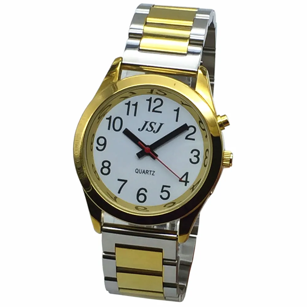 French Talking Watch with Alarm Function, Talking Date and time, White Dial, Folding Clasp, Golden Case TAF-705
French Talking Watch with Alarm Function, Talking Date and time, White Dial, Folding Clasp, Golden Case TAF-705