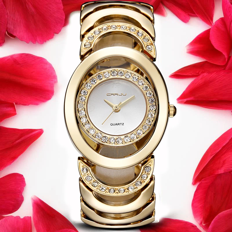 

CRRJU Brand New Fashion Ladies Luxury Gold Quartz Wristwatches Women Famous Brand Rhinestone Watches Relojes Mujer Montre Femme