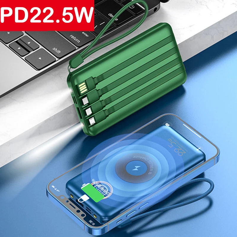 

15 Вт Быстрое беспроводное зарядное устройство Qi Power Bank 20000 мАч с кабелем PD22.5W быстрое зарядное устройство Powerbank для iPhone 12 Huawei Xiaomi портативное ...