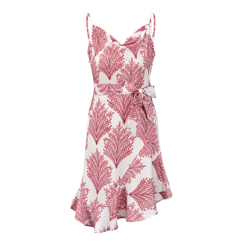 Summer Womens Pattern Printed Sexy V-Neck Spaghetti Strap Asymmetric Hem Knee-Length Dress With Bow Belted T009
Summer Womens Pattern Printed Sexy V-Neck Spaghetti Strap Asymmetric Hem Knee-Length Dress With Bow Belted T009