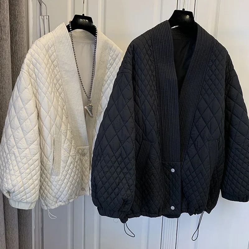 Women Cotton Clothes Women's winter coats Korean Loose Splicing Jacket Female V Neck Long Sleeve Parkas Outwear fashion 2022
Women Cotton Clothes Women's winter coats Korean Loose Splicing Jacket Female V Neck Long Sleeve Parkas Outwear fashion 2022