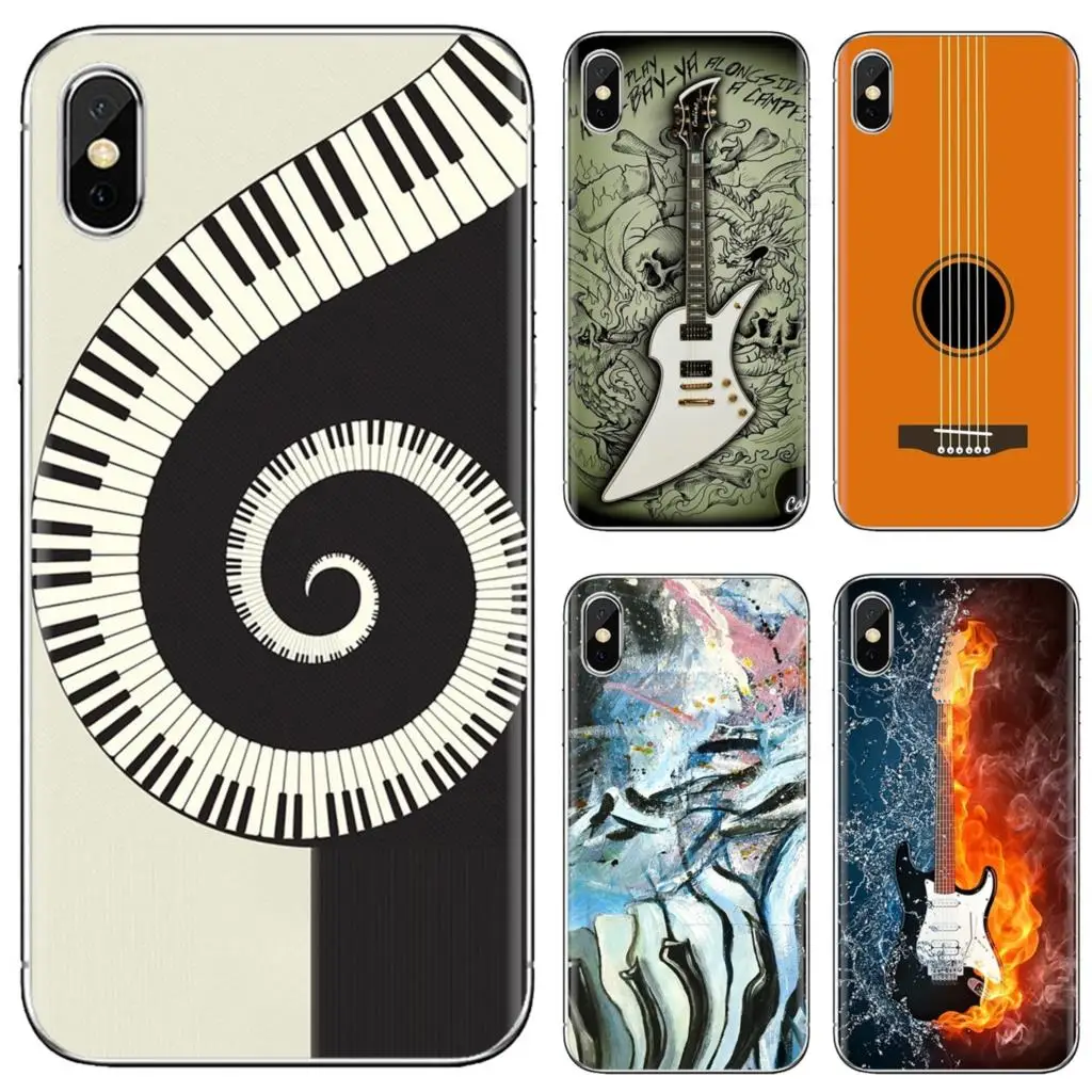 

piano guitar music Painting For iPhone iPod Touch 11 12 Pro 4 4S 5 5S SE 5C 6 6S 7 8 X XR XS Plus Max 2020 Silicone Cover