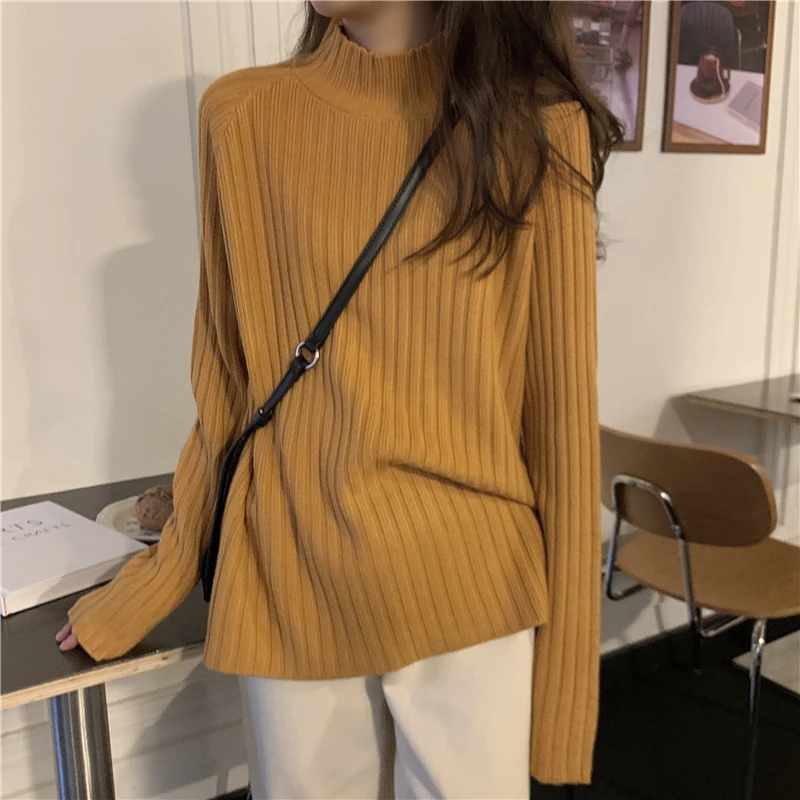 Autumn Winter Women Solid Turtleneck Knitted Sweater Pullovers Fashion Female Long Sleeve Loose Jumper 2021 
Autumn Winter Women Solid Turtleneck Knitted Sweater Pullovers Fashion Female Long Sleeve Loose Jumper 2021