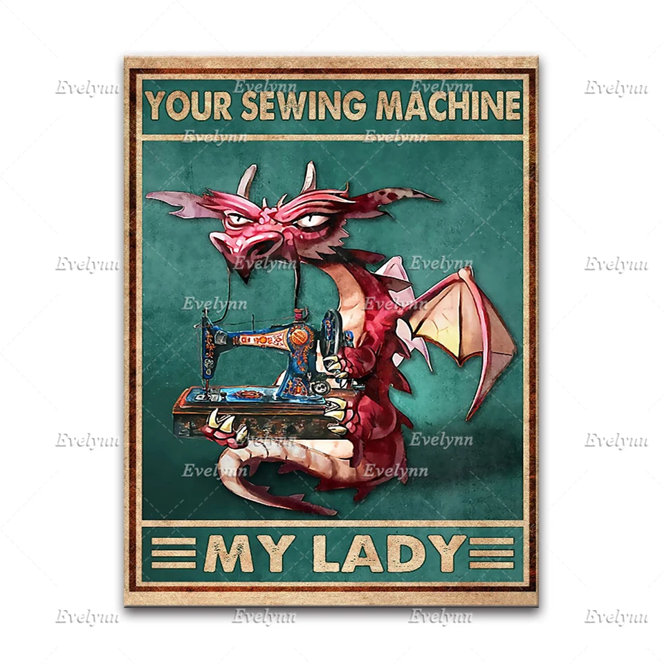 Ваша швейная машина My Lady Canvas Забавный Черный кот дракона и плакат для шитья