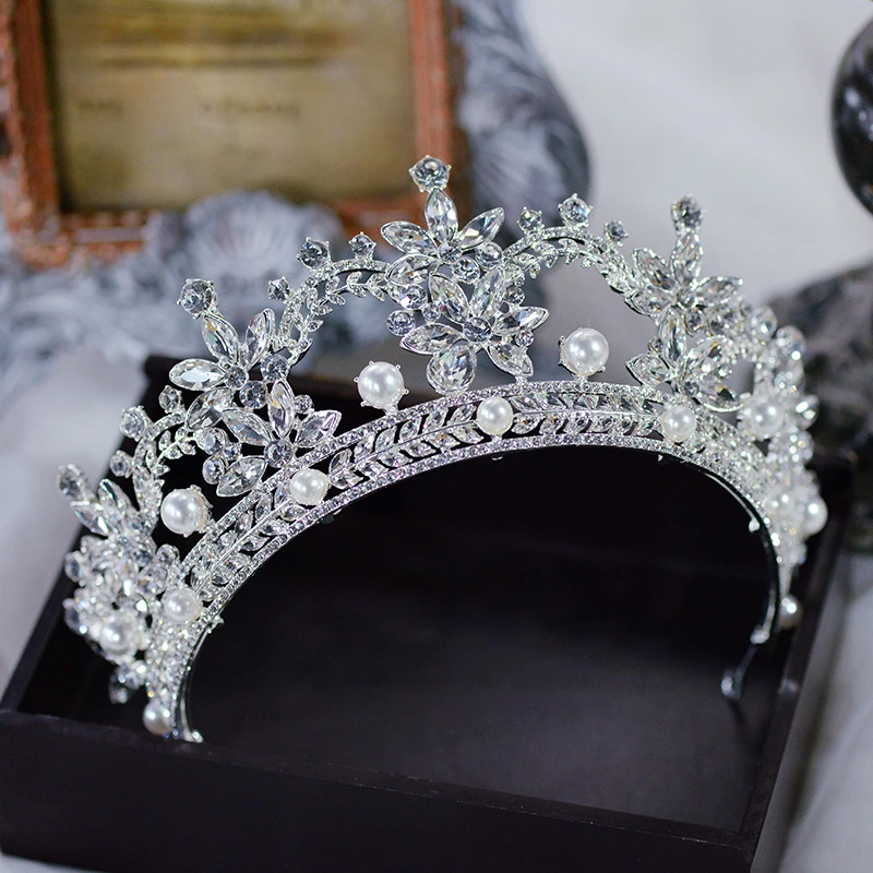

Gorgeous Diadem Queen Headpieces Pearls Bridal Crowns Tiara Bride Headband Wedding Hair Accessories