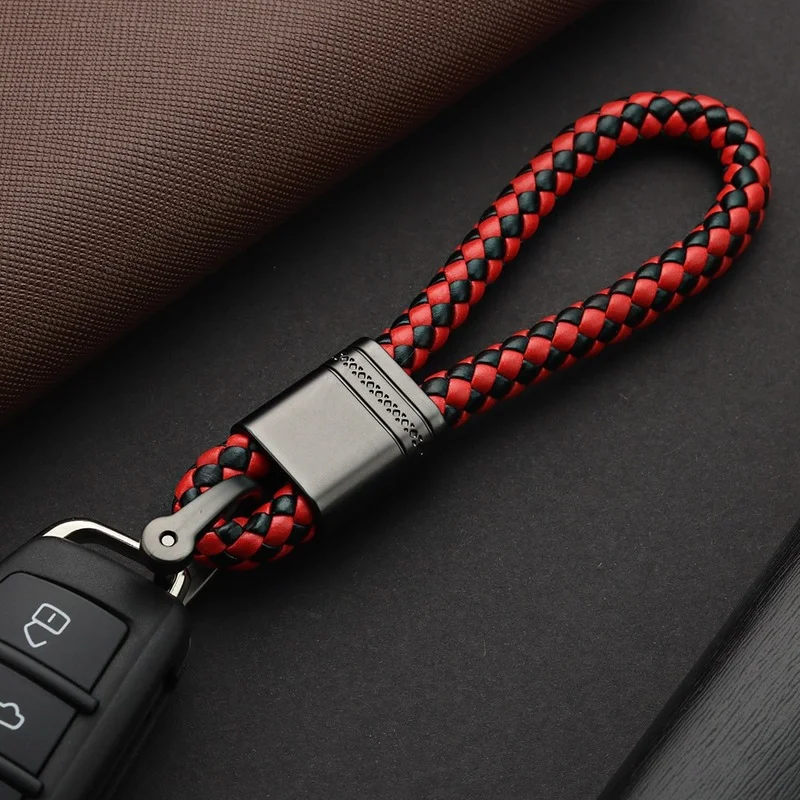 Leather Rope KeyChain For Car Hand Woven Horseshoe Buckle Key Rings Couple Auto Gift Detachable Metal Luxury Chains K395 | Украшения и