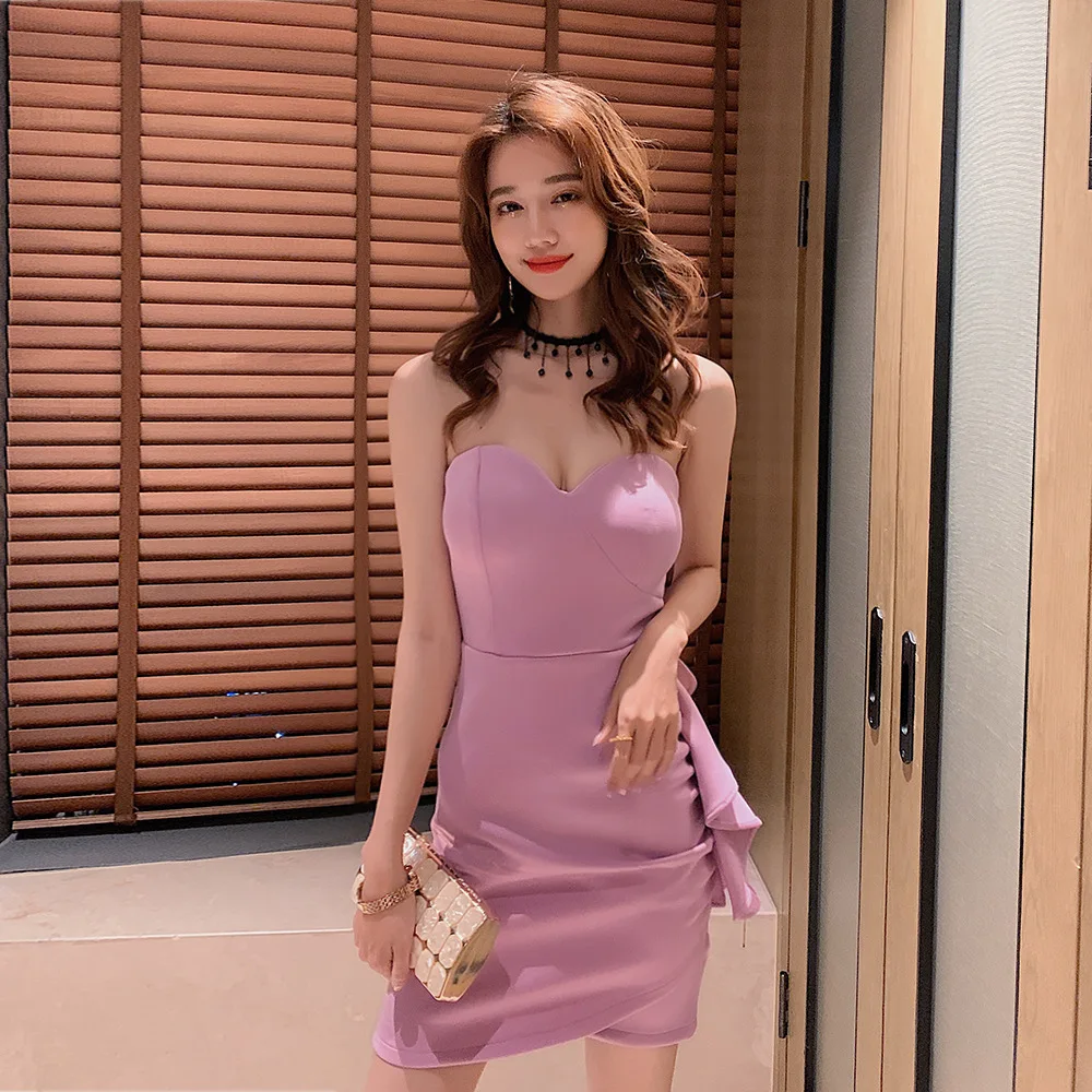 2020 new nightclub ladies fashion temperament slim purple tube top sexy dress Sheath Office Lady Polyester 
2020 new nightclub ladies fashion temperament slim purple tube top sexy dress Sheath Office Lady Polyester