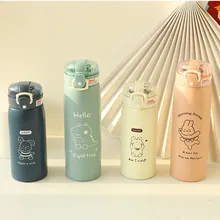 Portable Kids Thermos Mug With Straw Stainless Steel Cartoon Vacuum Flasks Children Cute Thermal Water Bottle Tumbler Thermocup