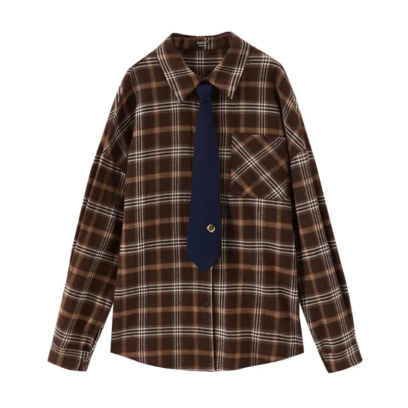 Inman Autumn Spring Female Blouse With Literary Retro Tie Plaid Pointed Collar Pockets Loose Buttons Female Top Fashion Thin
Inman Autumn Spring Female Blouse With Literary Retro Tie Plaid Pointed Collar Pockets Loose Buttons Female Top Fashion Thin