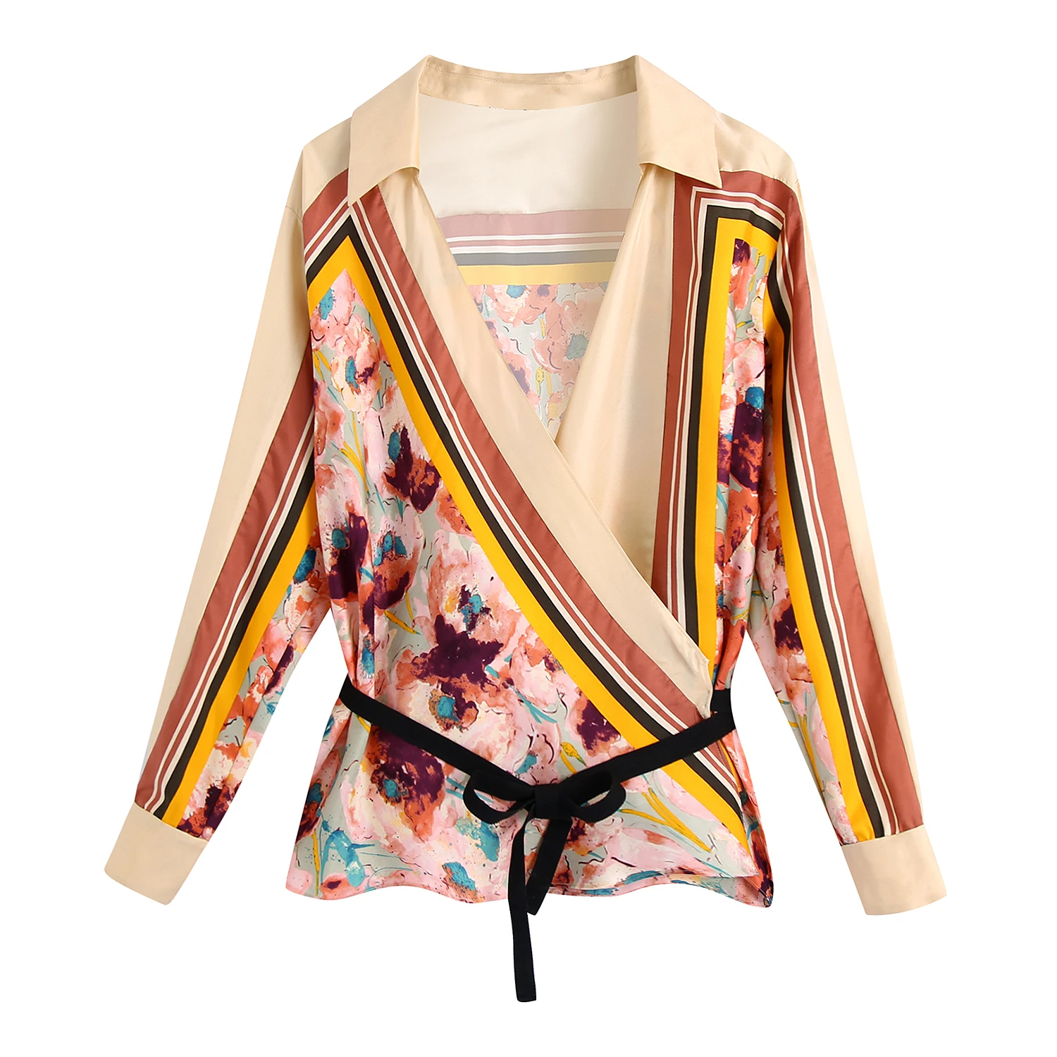 KRSB Autumn Women Orange Flower Print Lapel Long-Sleeved Shirt With Tie At The Waist Design Silk Satin Texture Top Leisure
KRSB Autumn Women Orange Flower Print Lapel Long-Sleeved Shirt With Tie At The Waist Design Silk Satin Texture Top Leisure