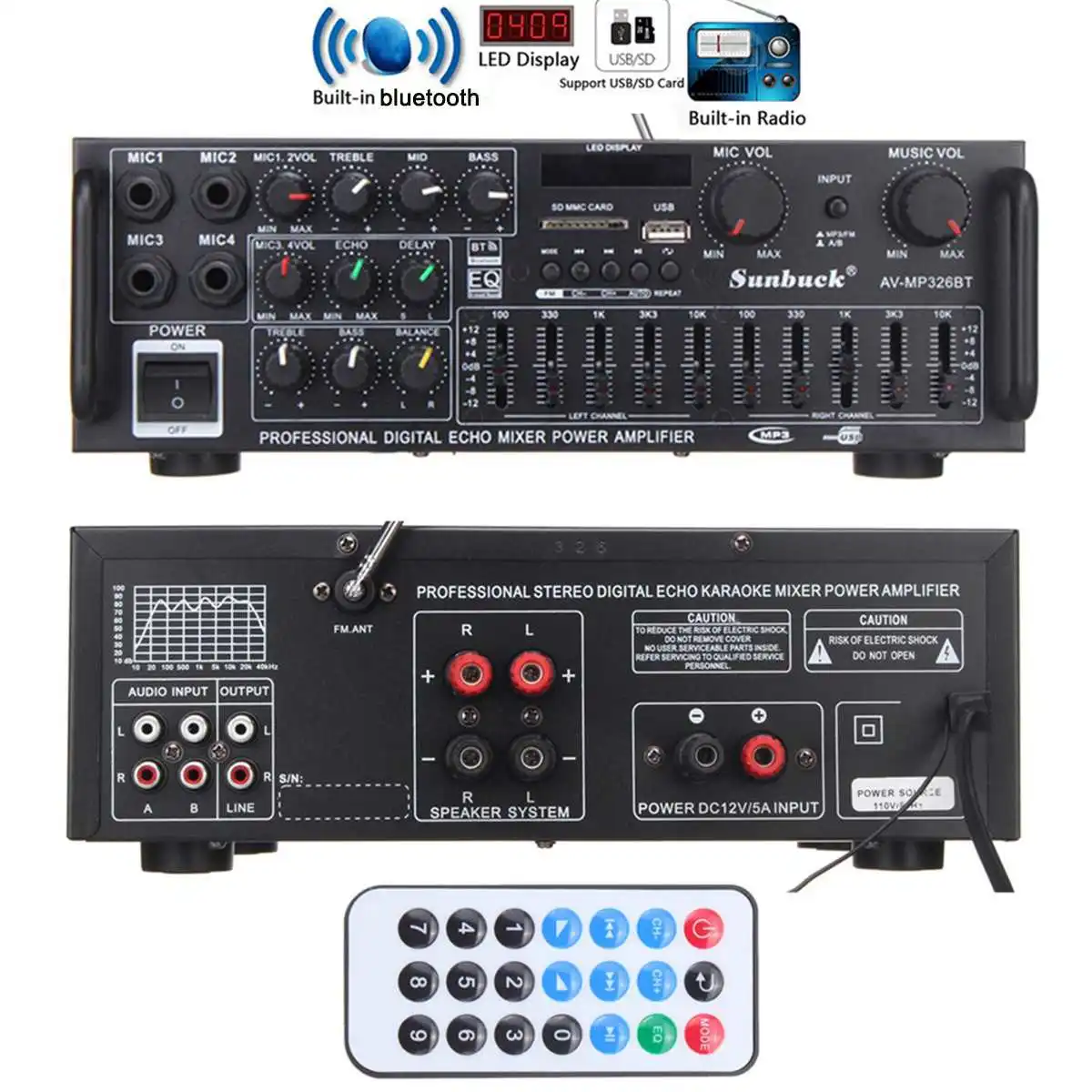 Car Bluetooth Stereo Amplifier 2 Channel Hifi Digital Audio Home Karaoke Power Amplifier Car Auto Amplifier With Remote Control
Car Bluetooth Stereo Amplifier 2 Channel Hifi Digital Audio Home Karaoke Power Amplifier Car Auto Amplifier With Remote Control