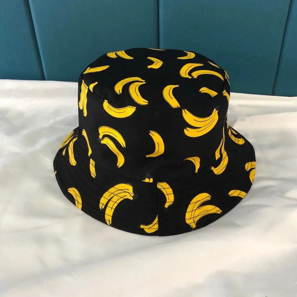 Панама мужская шляпа Для женщин ведро Кепки с банановым принтом Футболки желтой
