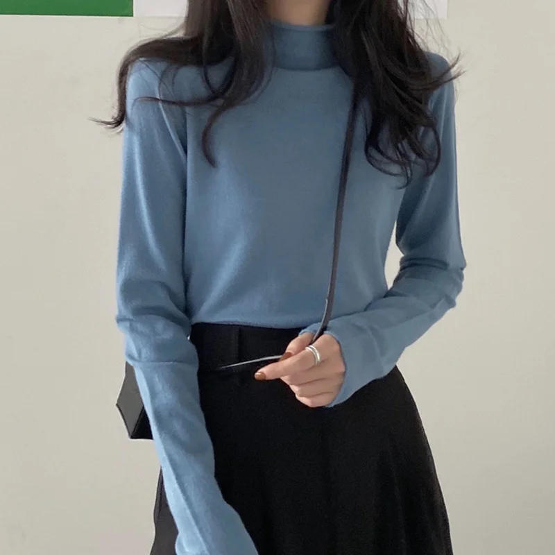 Half High Collar Bottomed Shirt Women's Blue Long Sleeve Sweater 2021 New Slim Fit Thin Inner Top
Half High Collar Bottomed Shirt Women's Blue Long Sleeve Sweater 2021 New Slim Fit Thin Inner Top