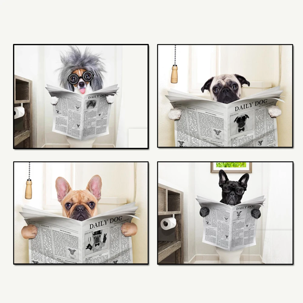 Funny Dog Reading Newspaper Cavans Painting Animal Toilet Posters and Prints Wall Art Picture for Bathroom Home Decor Cuadros
Funny Dog Reading Newspaper Cavans Painting Animal Toilet Posters and Prints Wall Art Picture for Bathroom Home Decor Cuadros