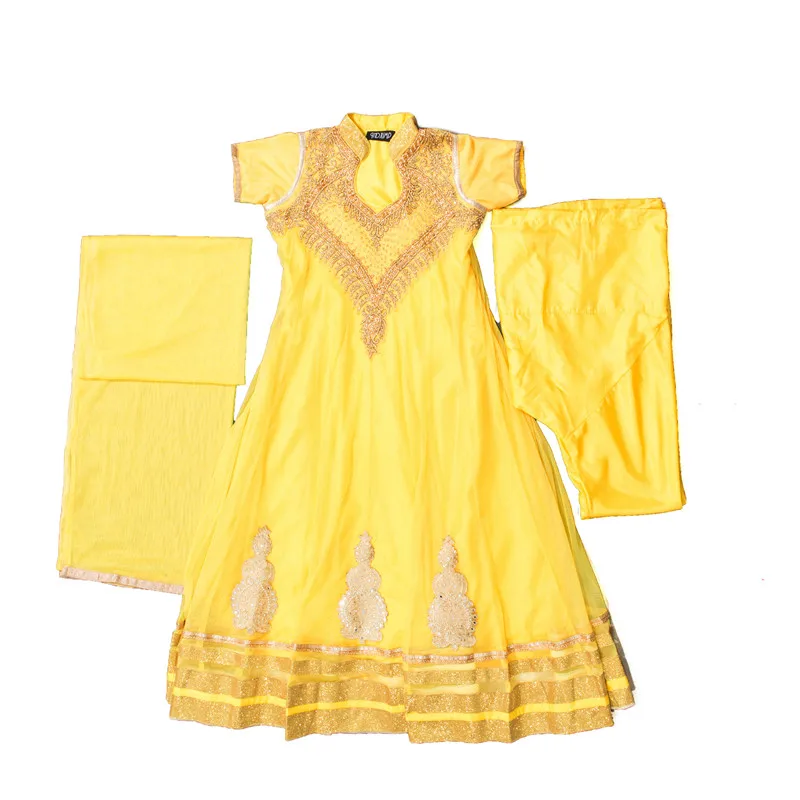 India Sarees Embroidery Anna Ethnic Style Lehenga Choli Woman Girl Yellow Performance Dance Three Pieces Dress+Pants+Scarf
India Sarees Embroidery Anna Ethnic Style Lehenga Choli Woman Girl Yellow Performance Dance Three Pieces Dress+Pants+Scarf
