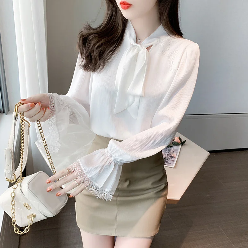 #4977 осень 2021 белая офисная блузка женская с бантом на воротнике сексуальные Сращенные кружевные расклешенные Женские топы и блузки с длинны...
#4977 осень 2021 белая офисная блузка женская с бантом на воротнике сексуальные Сращенные кружевные расклешенные Женские топы и блузки с длинны...