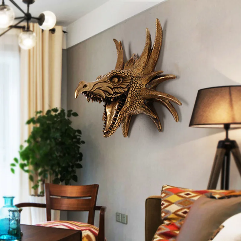 

Креативное настенное украшение в стиле ретро с головой животного, гостиница, гостиная, домашняя голова динозавра, настенное украшение, подв...