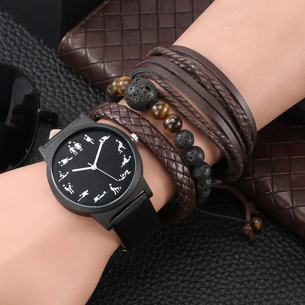 Men'S Classic Black Wristwatch Set Bracelet Creativity Quartz Dial Leather Strap Pin Buckle Elastic Bracelets Gift Box for Fathe
Men'S Classic Black Wristwatch Set Bracelet Creativity Quartz Dial Leather Strap Pin Buckle Elastic Bracelets Gift Box for Fathe
