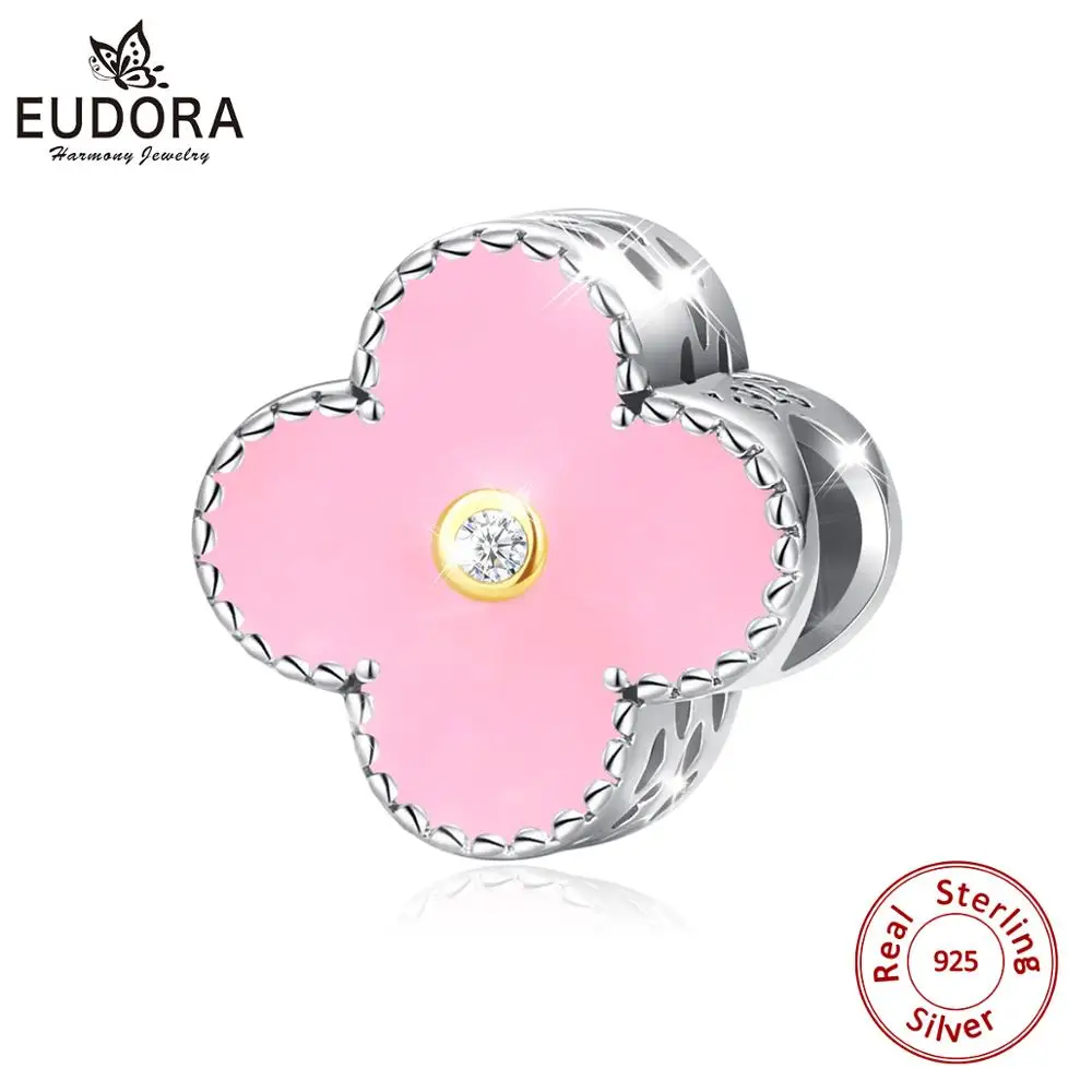 Eudora 925 пробы Серебряный Розовый Персиковый Цветок бусина розовый эмалированный