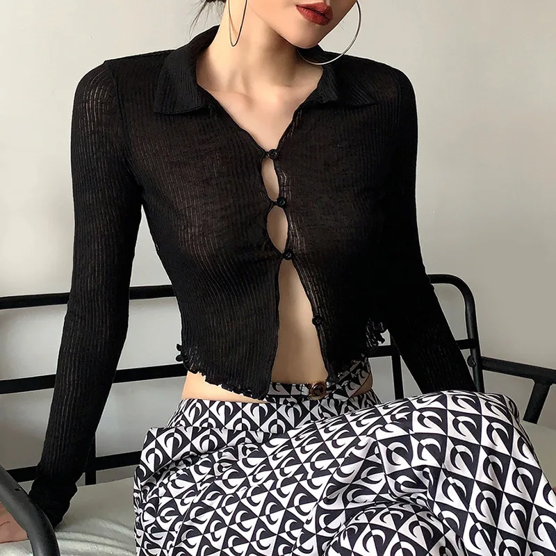 2022 spring new women's fashion slim lapel long-sleeved cardigan seven-point T-shirt women's short street style pull-up top
2022 spring new women's fashion slim lapel long-sleeved cardigan seven-point T-shirt women's short street style pull-up top