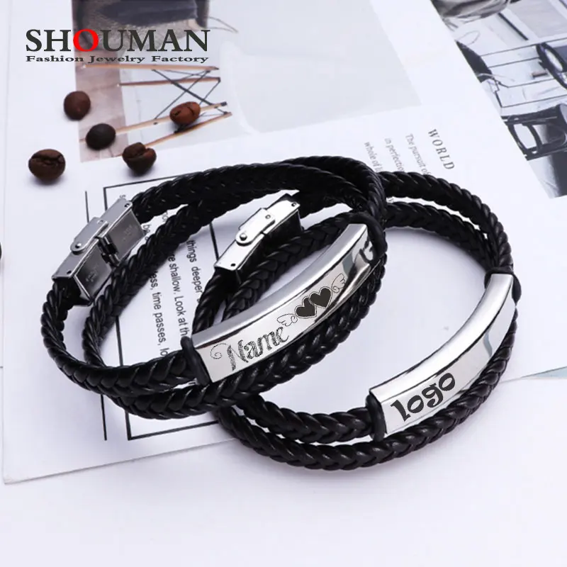 SHOUMAN Personalized Custom Name Heart-shaped Black Stainless Steel Multi-layer Hand-woven Leather Men Bracelet Dad Husband Gift
SHOUMAN Personalized Custom Name Heart-shaped Black Stainless Steel Multi-layer Hand-woven Leather Men Bracelet Dad Husband Gift