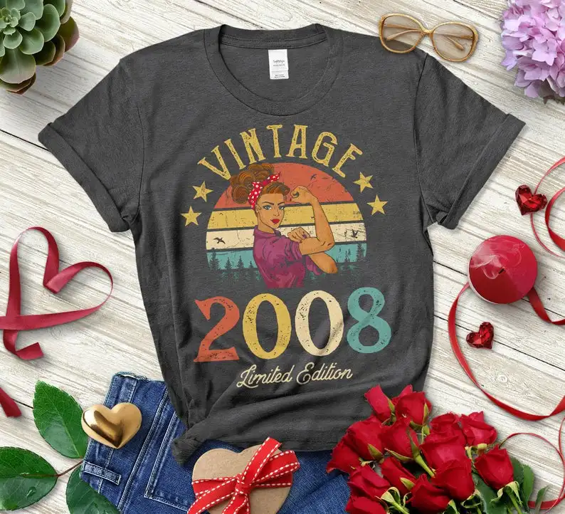 Vintage 2008 Limited Edition Retro T-Shirt Funny 13rd Birthday Gift Party Harajuku Female Clothing Cotton Funny Sleeve Top Tees 
Vintage 2008 Limited Edition Retro T-Shirt Funny 13rd Birthday Gift Party Harajuku Female Clothing Cotton Funny Sleeve Top Tees