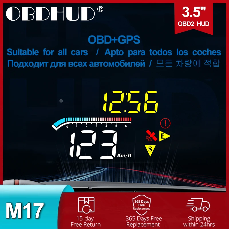 

2023 M17 hud obd head up display OBD2 GPS Dual System Windshield Speed Projector Security Alarm Water temp Overspeed RPM Voltage