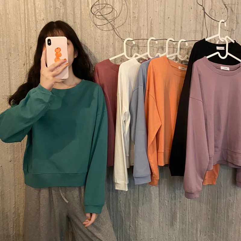 Women's Pullover Round Neck Pure Color Long Sleeves Loose Casual Short Tops Wholesale Autumn 2021 New Fashion Lady Clothing
Women's Pullover Round Neck Pure Color Long Sleeves Loose Casual Short Tops Wholesale Autumn 2021 New Fashion Lady Clothing