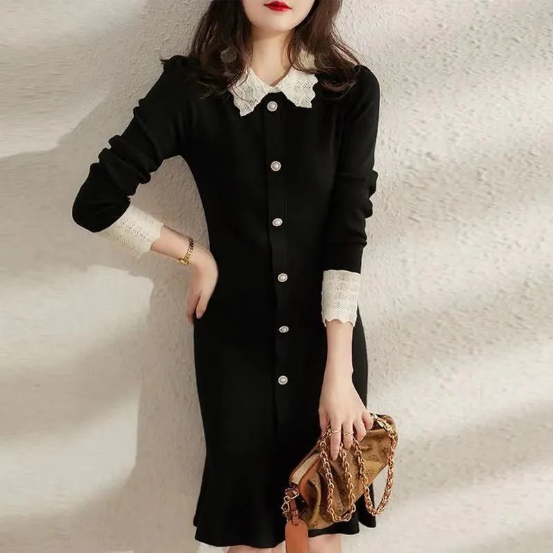 Plus Size Mermaid Dress Black Knitted Skirt Women's 2022 New French Slim Long Sleeve Dress A-line Vestido De Mujer
Plus Size Mermaid Dress Black Knitted Skirt Women's 2022 New French Slim Long Sleeve Dress A-line Vestido De Mujer