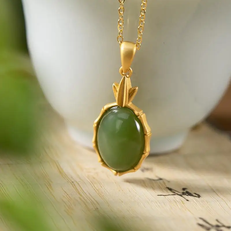 Original S925 Sterling Silver Gilding Natural Jasper Bamboo Bamboo Leaves Ancient Style Creative Design Women's Elegant Pendant
Original S925 Sterling Silver Gilding Natural Jasper Bamboo Bamboo Leaves Ancient Style Creative Design Women's Elegant Pendant