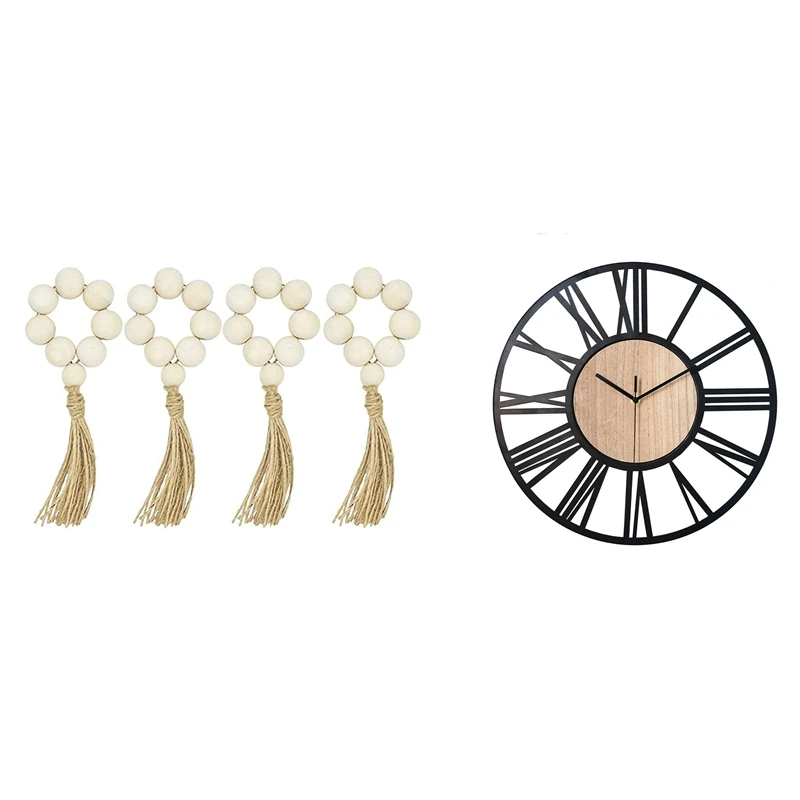 Modern Iron Wooden Wall Clock 16 Inch Roman Number With 4Pcs Wooden Bead Antique Farmhouse Napkin Ring, Wooden Wreath
Modern Iron Wooden Wall Clock 16 Inch Roman Number With 4Pcs Wooden Bead Antique Farmhouse Napkin Ring, Wooden Wreath