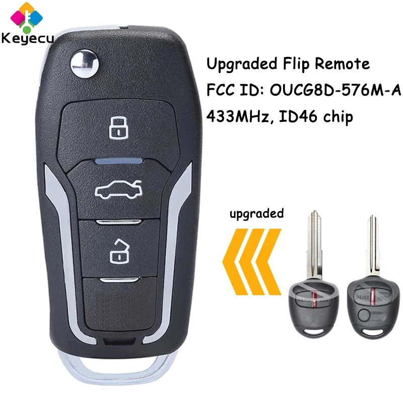

KEYECU Upgraded Flip Remote Car Key With 433MHz ID46 Chip for Mitsubishi Lancer CJ 2007-2013 Outlander 2006-15 Fob OUCG8D-576M-A