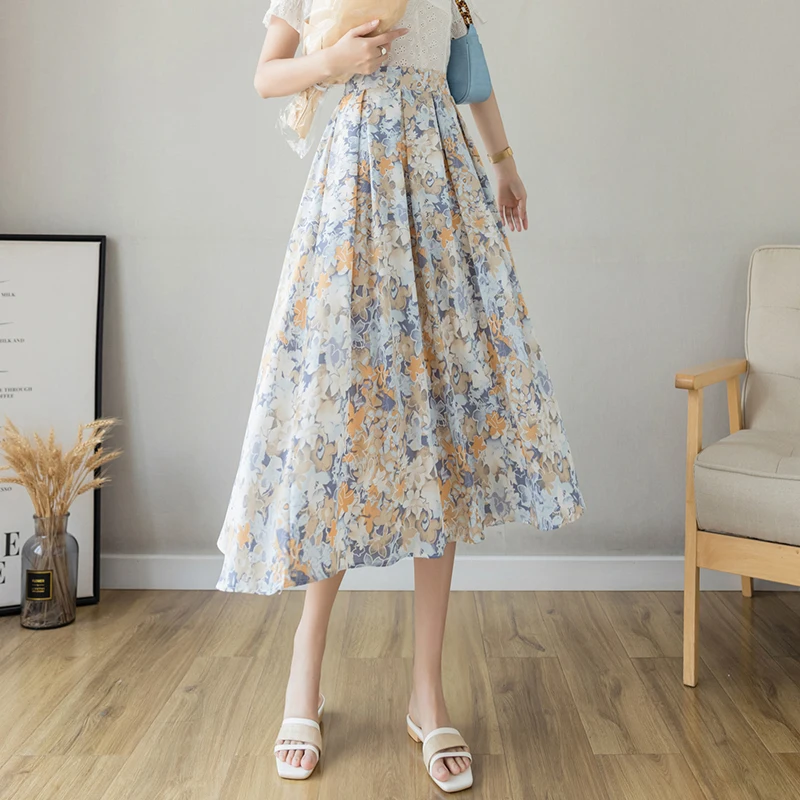Floral Print Summer Skirts Women High Waist Long Midi Skirt Pleated Sweet Girls Casual Loose Chiffon Skirt A-Line Lining
Floral Print Summer Skirts Women High Waist Long Midi Skirt Pleated Sweet Girls Casual Loose Chiffon Skirt A-Line Lining