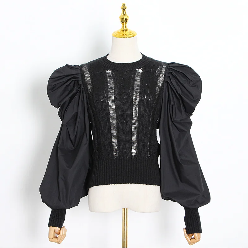 GALCAUR Patchwork Sweater For Women O Neck Puff Long Sleeve Hollow Out Knitting Pullovers Vintage Sweaters Female 2020 Clothing
GALCAUR Patchwork Sweater For Women O Neck Puff Long Sleeve Hollow Out Knitting Pullovers Vintage Sweaters Female 2020 Clothing