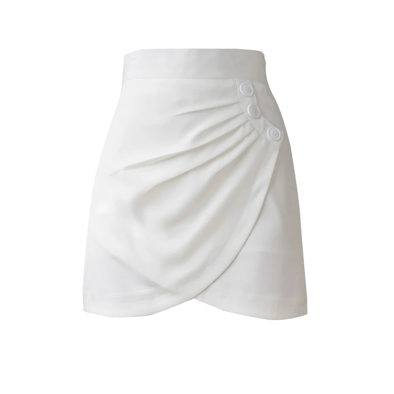Fashion Asymmetrical Folds Mini Skirt Women Elegant High Waist Button Summer Short Skirt High Street Ladies Sexy Skirts
Fashion Asymmetrical Folds Mini Skirt Women Elegant High Waist Button Summer Short Skirt High Street Ladies Sexy Skirts