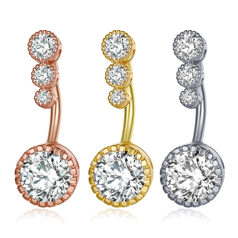 M2EA Zircon Umbilical Belly Button Ring 4 Diamond Copper-plated Body Piercing Jewelry | Украшения и аксессуары