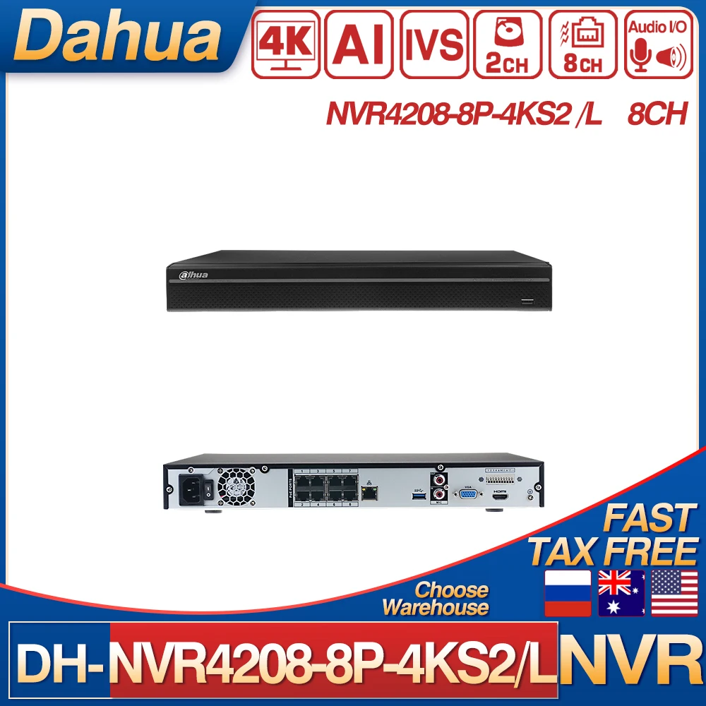

Dahua NVR4208-8P-4KS2/L 8 Channel 1U 2HDDs 8PoE Network Video Recorder H.265+ P2P AI Face Detection People Counting 4K