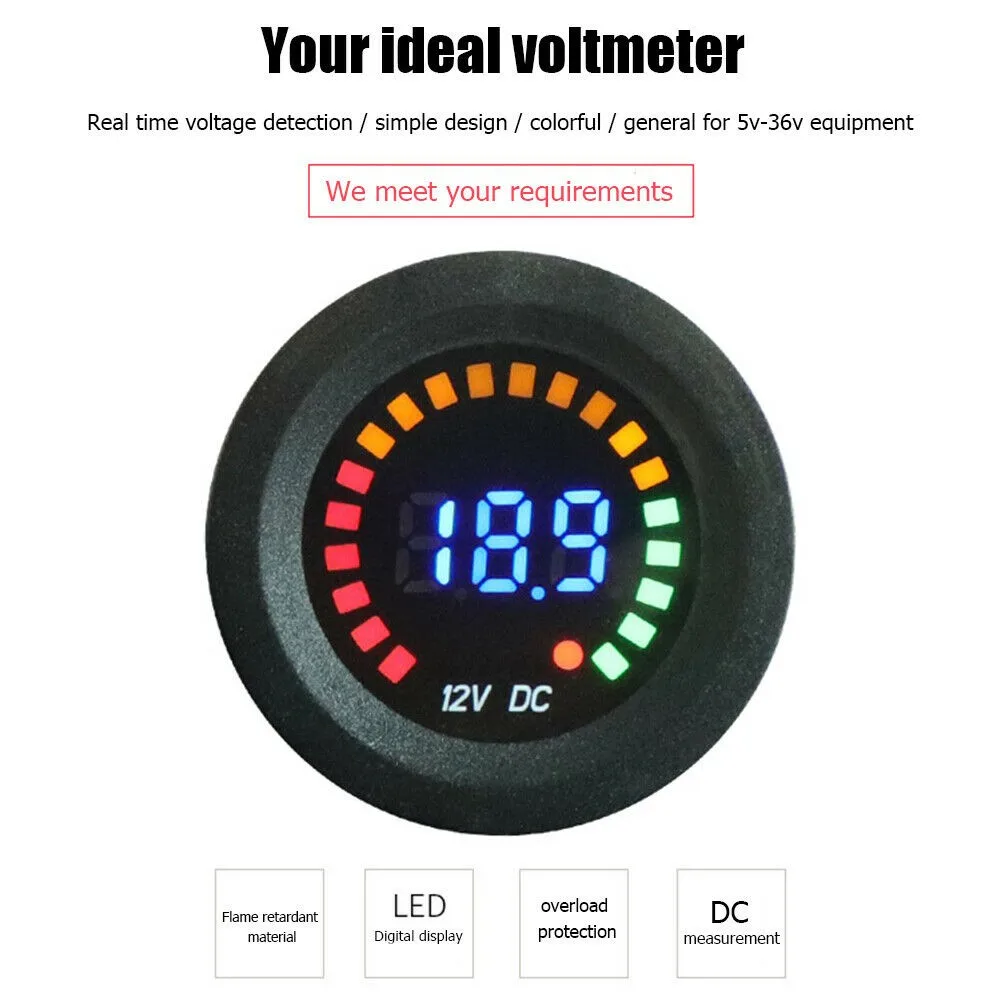 LED Digital Color Display Voltmeter Volt Panel Meter For 12V Car Motorcycle Simple Design Rich Colors Auto Replacement Parts
LED Digital Color Display Voltmeter Volt Panel Meter For 12V Car Motorcycle Simple Design Rich Colors Auto Replacement Parts