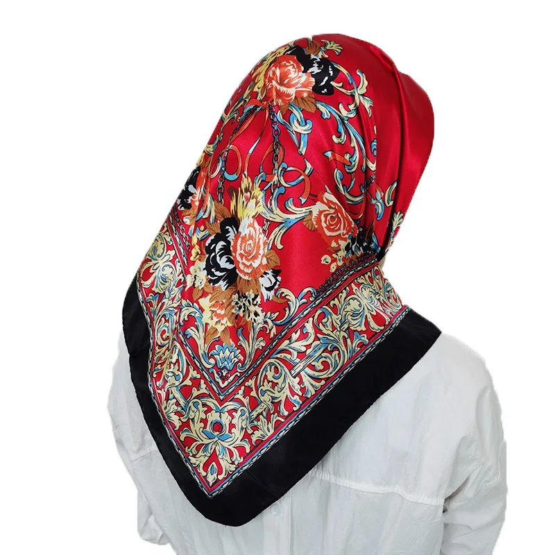 

Ретро квадратные атласные шарфы женские платки 90*90 см женский Мусульманский Хиджаб Шелковый бандана шарф 90*90 см квадратные атласные шарфы