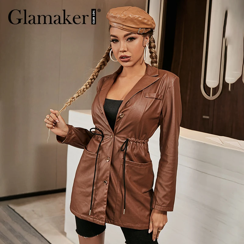 Женская уличная куртка Glamaker из искусственной кожи, зимнее теплое длинное Коричневое Пальто с кулиской, шикарные элегантные куртки для вече...
Женская уличная куртка Glamaker из искусственной кожи, зимнее теплое длинное Коричневое Пальто с кулиской, шикарные элегантные куртки для вече...
