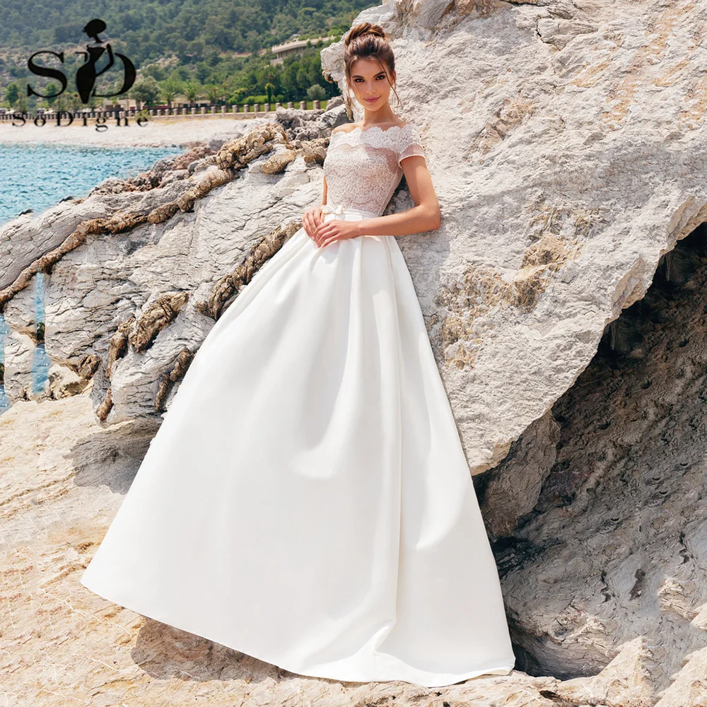 SoDigne Satin A Line Wedding Dress Boat Neck Short Sleeves Top Lace Beach Wedding Gowns Floor Length Bow Sash Bridal Dress
SoDigne Satin A Line Wedding Dress Boat Neck Short Sleeves Top Lace Beach Wedding Gowns Floor Length Bow Sash Bridal Dress