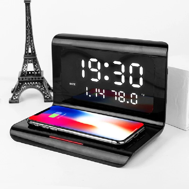10W Wireless Charger LED Digital Alarm Mirror Clocks 12/24H Temperature Date Display 5V-3A/9V-3A Fast Charging Pad for iPhone
10W Wireless Charger LED Digital Alarm Mirror Clocks 12/24H Temperature Date Display 5V-3A/9V-3A Fast Charging Pad for iPhone