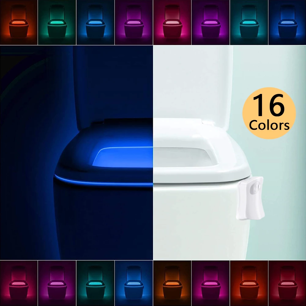 

Toilet Seat LED Night Light 16 Color PIR Motion Sensor Waterproof Backlight For Toilet Bowl Luminaria Lamp WC Bathroom Luces Luz